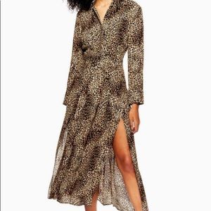 Topshop Animal Print Pleated Midi Shirt Dress sz 6
